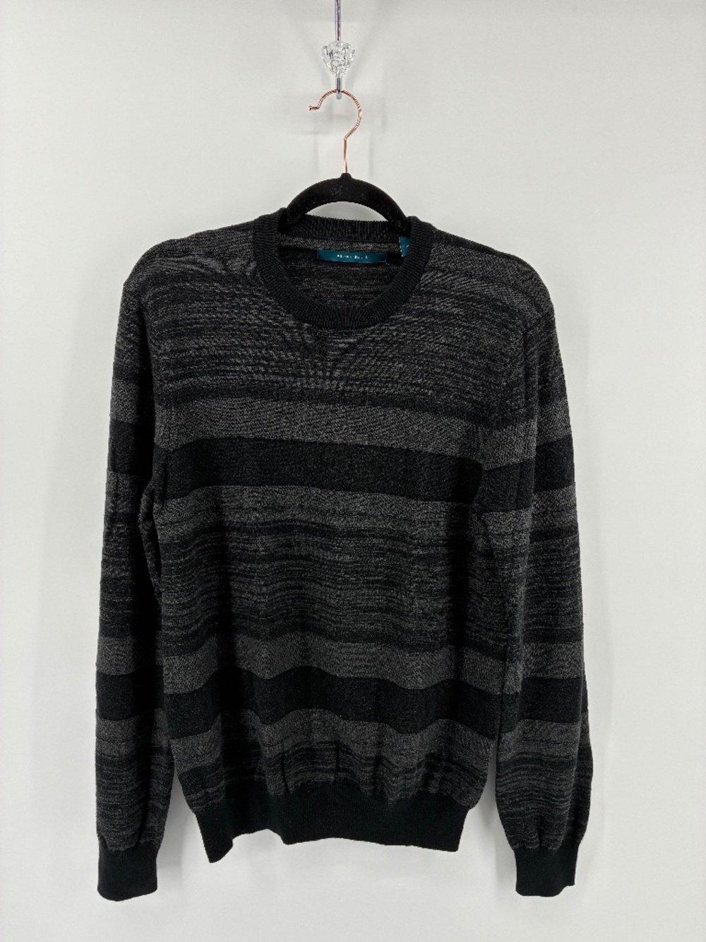 Perry Ellis Men's Dark Gray Striped Long Sleeve Tee Lightweight Sweatee